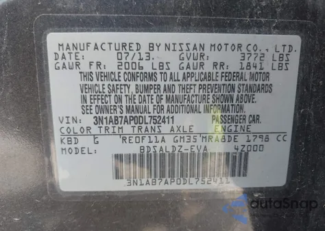 2013 Nissan Sentra Sv from USA, damaged, VIN 3N1AB7AP0DL752411